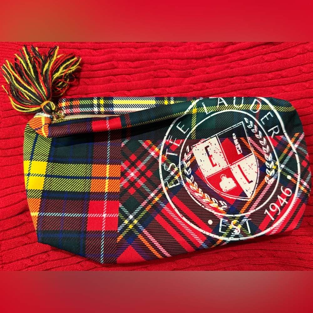 Estee Lauder Primary Colors Plaid Pouch / Cosmetics Case / Pencil Pouch